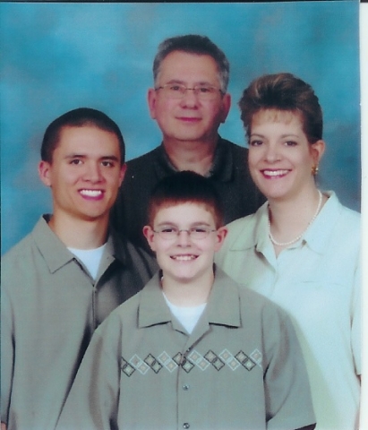 Saundra Eyer Siefring with husband Pete and sons Christopher 21, and Aaron 14