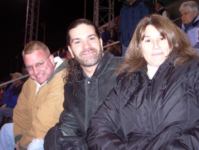 Greg Shirk, Mark and Patty trying to stay warm